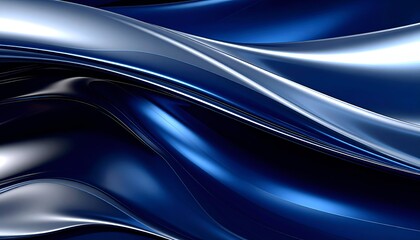 Fluid, metallic abstract with swirling blue and silver curves, high contrast and gloss