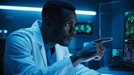 Doctor analyzes medical data on a computer screen in a lab. - Powered by Adobe