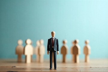 Distinguished figure stands alone among blurred peers, symbolizing leadership or individuality amidst a crowd of uniform figures.