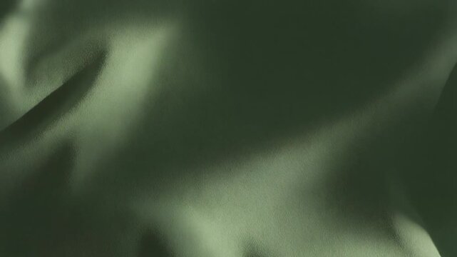 Close-up of matte military green neoprene fabric with soft filtered light on folds, ideal for modern fashion editorial textile backgrounds.