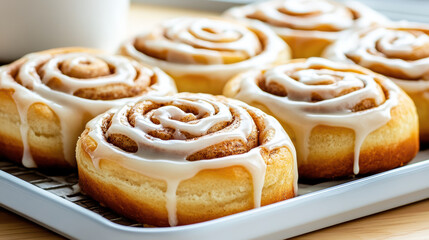 Cinnamon roll icing pastry bakery swirl glaze golden steam