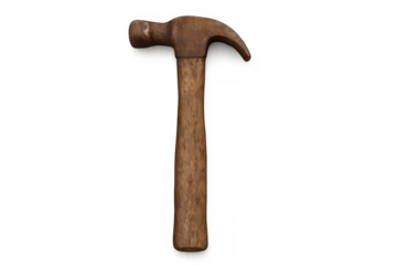 Single claw hammer with wooden handle, an essential tool for carpentry, construction, and diy projects, transparent