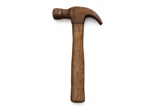 Single claw hammer with wooden handle, an essential tool for carpentry, construction, and diy projects, transparent