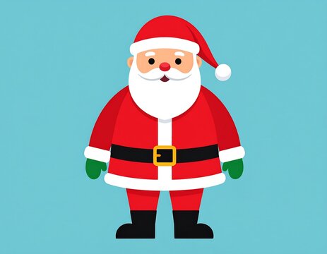 A cartoon depiction of a jolly, roly-poly figure in a red suit, hat, and boots, with a white beard and rosy cheeks