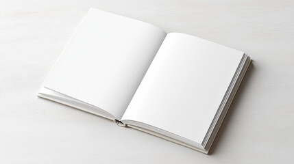 Blank white book mockup open on wooden table with soft light and calm mood
