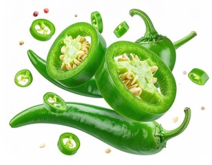 Green jalapenos and rings with seeds floating