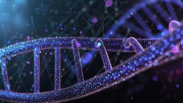 DNA Strand in the Cosmos: An illuminating illustration of a DNA double helix, presented in an innovative, futuristic aesthetic, weaving together the complexities of science and technology.