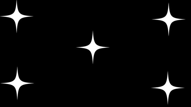 High-quality star twinkle  animation with sparkling,white cartoon,flat,vector, doodles style stars blinking,Glowing stars sparkle on transparent with black screen background.4k