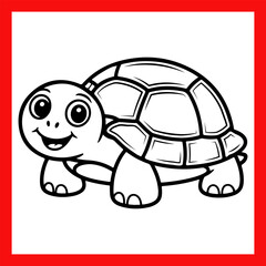 Cute tortoise outline art illustration coloring page book for kids