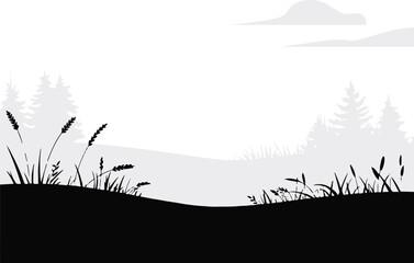 Fototapeta premium landscape rolling hills meadow wheat and pine tree silhouette