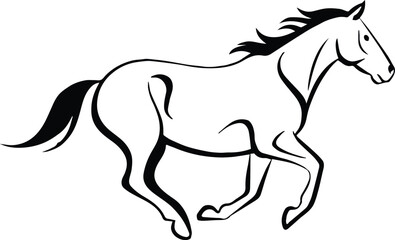 horse silhouette continuous line art dynamic vector logo