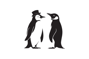 penguin couple vector illustration with top hat facing pose