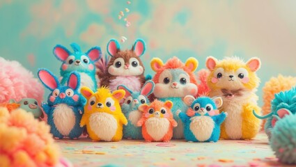 Fototapeta premium Kawaii Critters Gathering, Fluffy Friends Fiesta