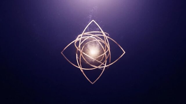 Glowing circular light with flowing lines against a dark background with faint sparkles
