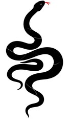 Fototapeta premium Black snake illustration on white background, coiling upwards, red tongue