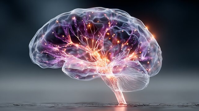 Stunning glowing neural network within translucent human brain symbolizing intelligence, innovation, and complex thought processes