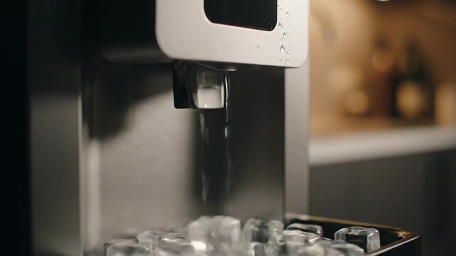 Modern refrigerator with display showing ice setting close up