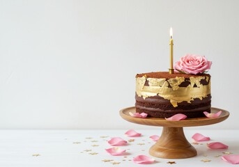 Chocolate cake celebrates on pedestal