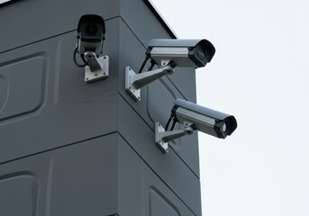 Security cameras monitor exterior building corner