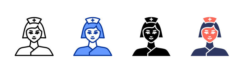 Nurse icon set multiple style collection