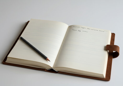 Open notebook rests on surface with pencil, inviting creative writing and journaling