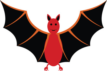 Halloween bat with red body and black wings spooky illustration.