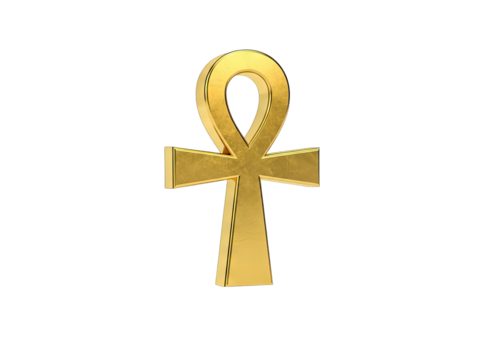 Golden Ankh Symbol of Life Isolated on Black Background with Realistic Metallic Texture and Subtle Lighting