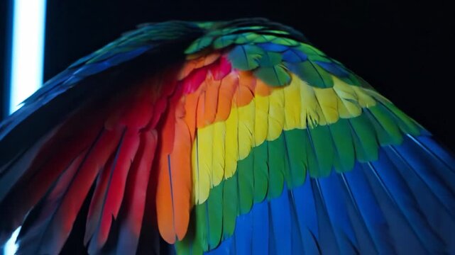 Close-up of macaw feathers showing green and blue plumage detail
