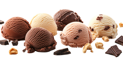 Indulgent scoops of rich chocolate and vanilla ice cream with chunks