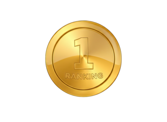 Golden Ranking Medal With Number One And Text Isolated On Black Background With Spotlight Effect