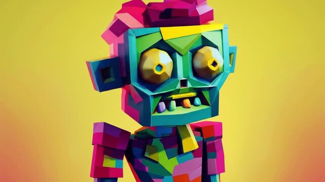 Cartoon Blocky Zombie geometric body flat Videos