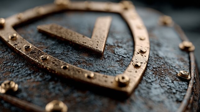Discover robust security and trust with this ancient golden shield emblem, symbolizing protection, verification, and ultimate approval for your brand.