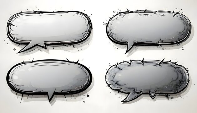 Expressive hand-sketched thought and speech balloons in a rugged comic style, ideal for conveying dialogue and dynamic messages in graphic layouts