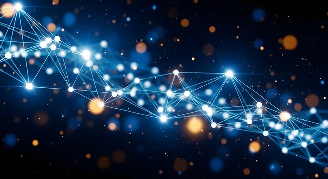 Abstract network of glowing blue lights and bokeh particles - Powered by Adobe