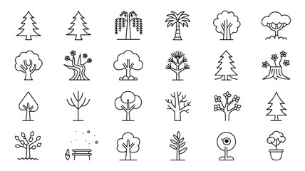 Collection of diverse tree line drawings for nature and botanical design projects and art