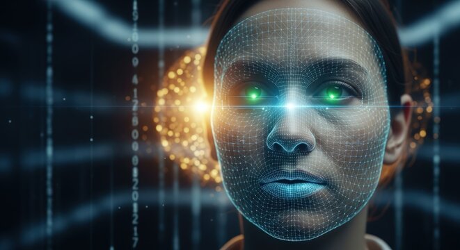 Close-up of woman's face with green