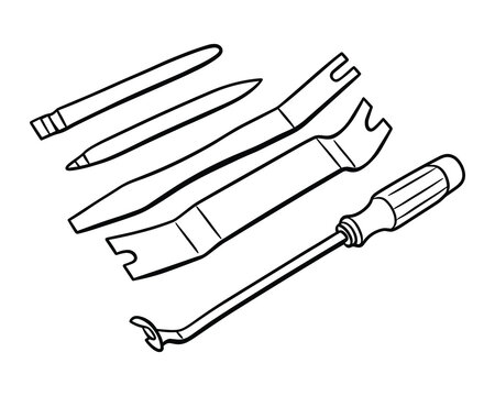 Illustrated Automotive Trim Removal Tool Set with Handled Pry Bar Design