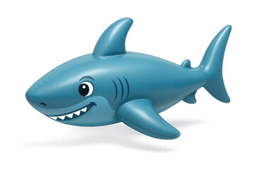 Fototapeta premium Inflatable shark toy floating, summer water leisure, swimming pool fun, children's beach vacation recreation with happy animal character