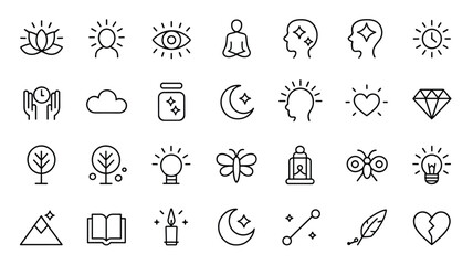 Collection of wellness symbols for mental health and mindfulness practices design elements