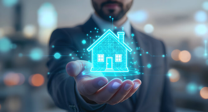Real Estate Agent Presenting a Digital House Concept.