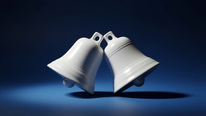 White bells facing each other on blue background