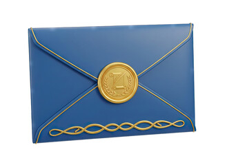 Elegant Blue Envelope Sealed With A Golden Emblem And Decorated With A Golden Chain Detail Isolated On Transparent Background