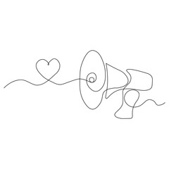 Continuous line drawing of love message via megaphone minimalist vector illustration design
