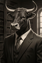 portrait of bull in suit
