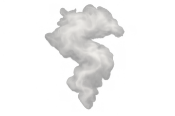 White smoke or steam plume swirling against a transparent background. Concept of fog, mist, hot vapor, or abstract cloud
