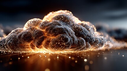 Abstract cloud of glowing particles with dynamic light bursts, perfect for futuristic design and digital art projects