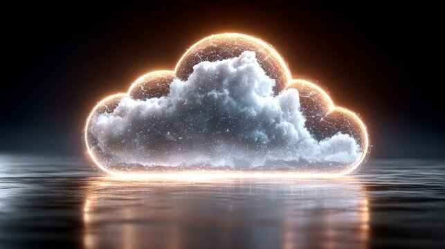 Cloud technology concept with glowing network, representing data storage, security, and global connectivity for digital innovation