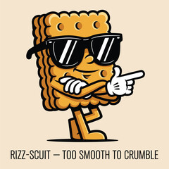 Rizz-scuit Pun Smooth Cracker Mascot Leaning with Swagger and Shades