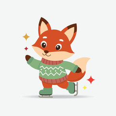 cute fox with ice Skating