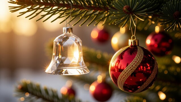 Christmas tree with crystal bell and red ornament